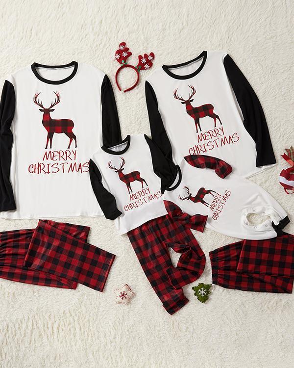 Mom's Cotton Elk Plaid Parent-Child Family Christmas Loungewear