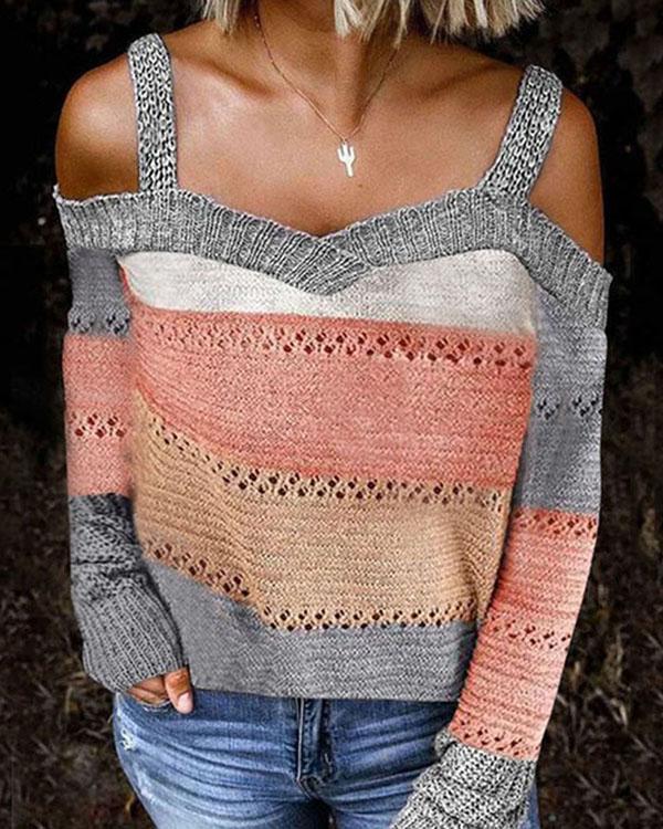 Cold Shoulder Knitted Casual Sweater