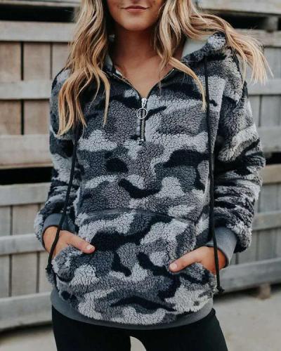 Camouflage Floral-print Long Sleeve Fleece Hoodie Sweatshirt