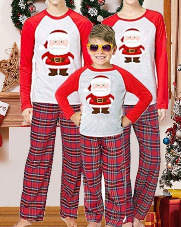 Kid's Cotton Christmas Santa Claus Plaid Parent-Child Loungewear