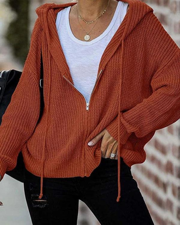 US$ 39.98 - Zip Up Hoodie Long-sleeve Sweater Cardigan - www.tangdress.com
