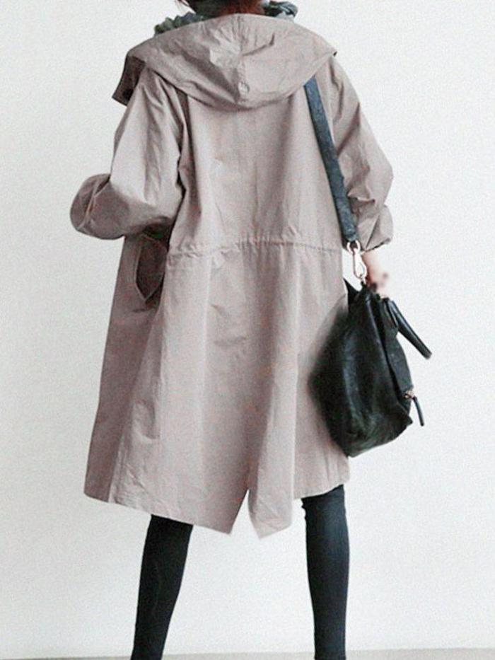 Fashion Pure Color Hooded Trench Coats for Women