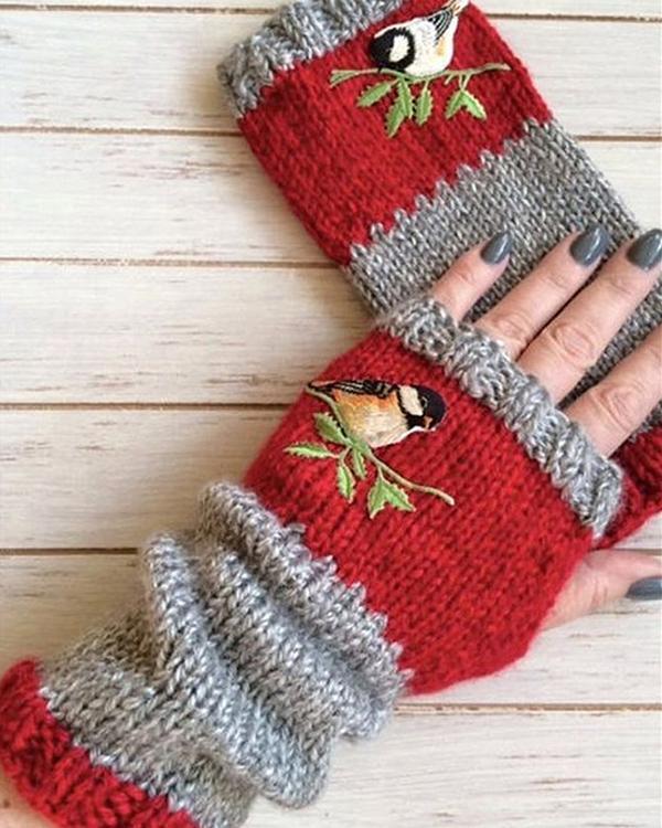 Autumn Winter Casual Basic Flora Knitted Gloves