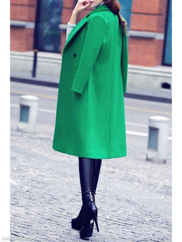 Lapel Plain Pocket Longline Woolen Coat