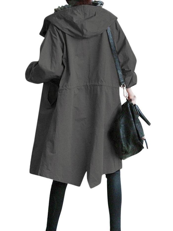 Fashion Pure Color Hooded Trench Coats for Women