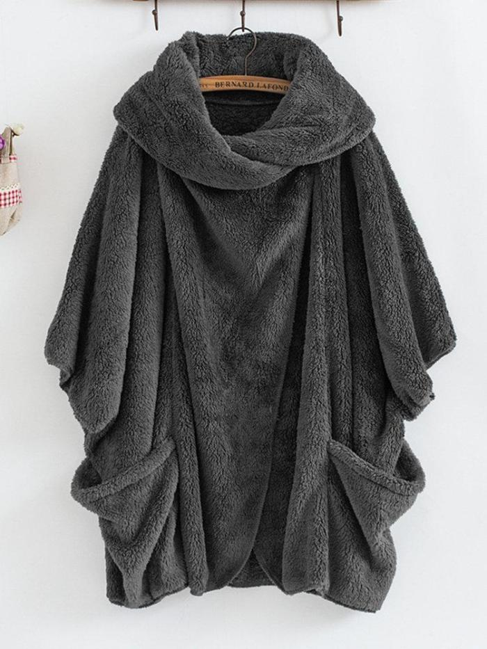 Casual Women Turtleneck Big Pockets Cloak Coats