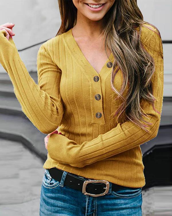 Women's Fashion Warm Ultra Stretchy Button V-neck Sweater(6 Colors)