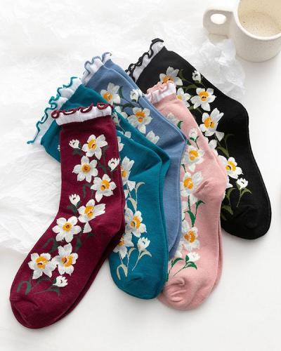 Autumn And Winter In Tube Florets Roll - Up Female Socks