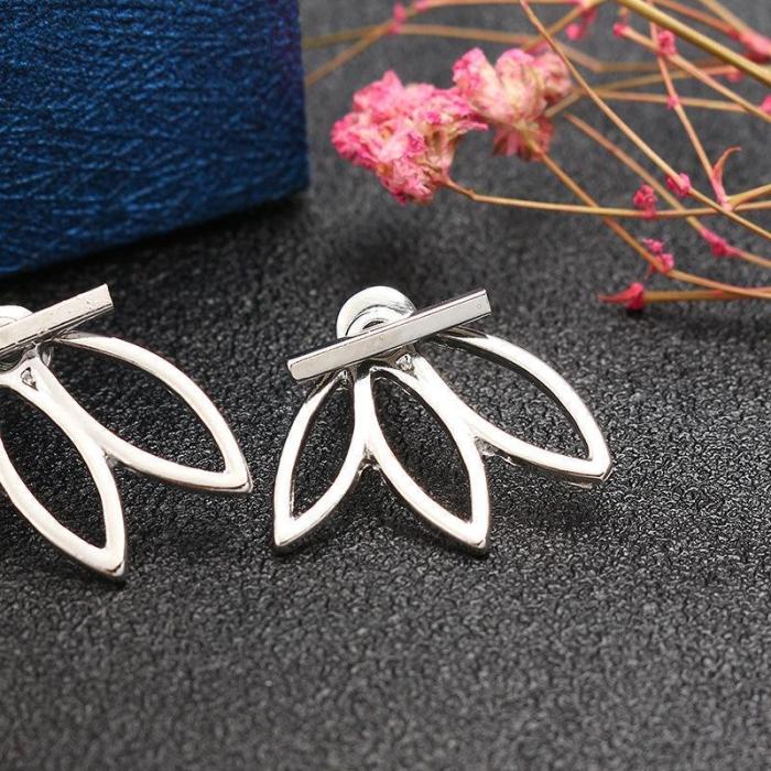 Alloy Double Side Earrings Leaf Flower Elegant Ear Stud Earring Fashoin Accessories