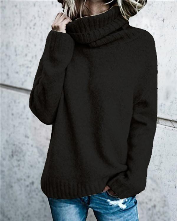 Women's Fall Newest  High Neck Loose Solid Daily Pullover Sweater