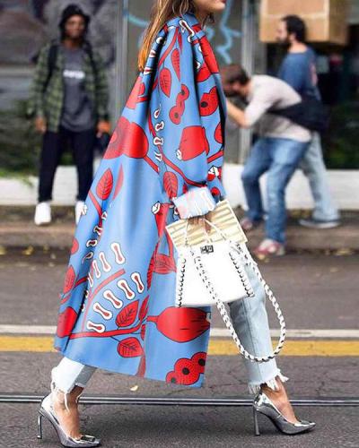 Women Fashion Print Long Coat