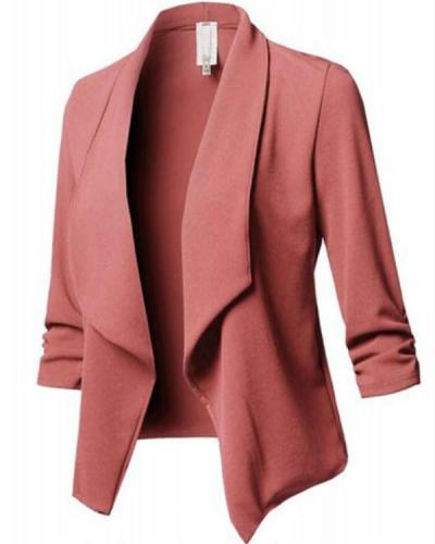 Women's Fahion Solid Color 3/4 Sleeve Open Blazer Jacket