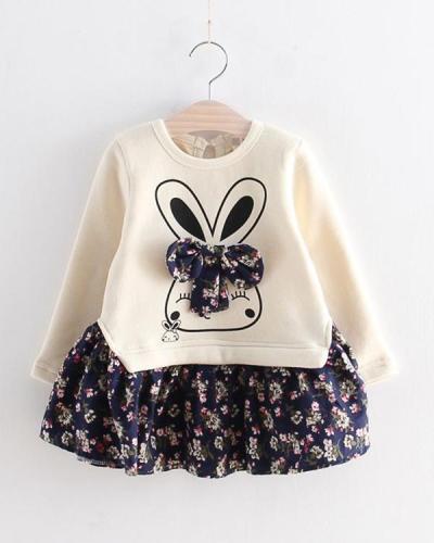 Baby / Toddler Faux-two Bunny Print Floral Dresses