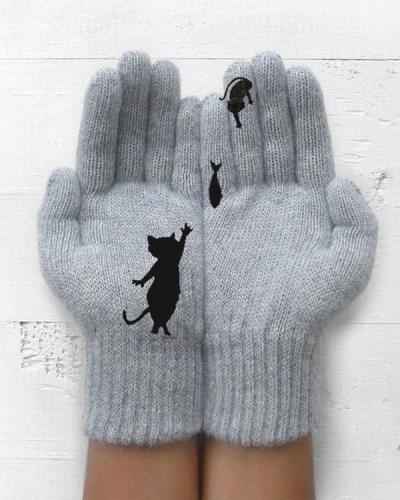 Cat and Fish Polyester Gloves