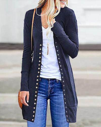 8 Colors Solid Casual Buttoned Long Sleeve Cardigan