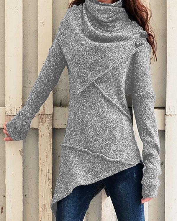 High Neckline Solid Casual Loose Regular A-line Sweaters