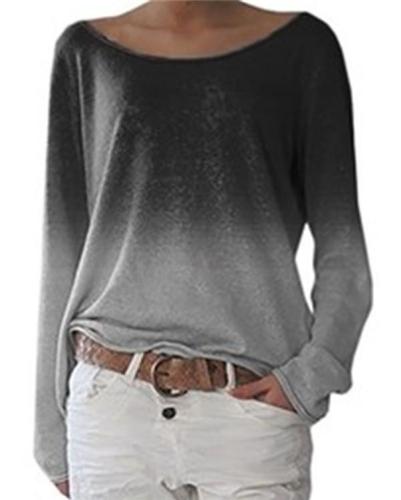 Women‘s Gradient Long Sleeve Fall Casual Crew Neck Daily Shift Tops