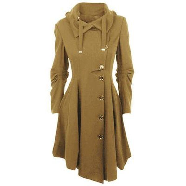 Women Long Sleeve Collar Buttons Trench Coats