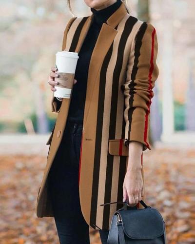 Fashion Stripe/Plaid One Button Pockets Blazer&Coat