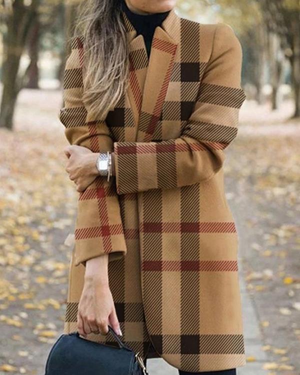 Fashion Stripe/Plaid One Button Pockets Blazer&Coat