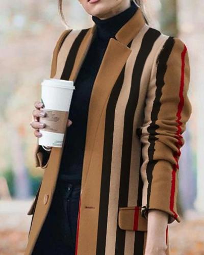 Fashion Stripe/Plaid One Button Pockets Blazer&Coat