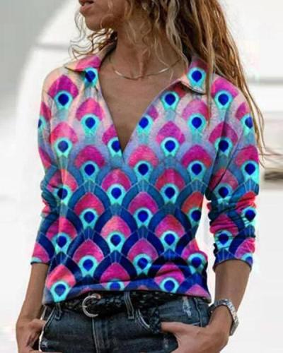 Floral Printed Cotton-Blend Long Sleeve Casual Blouse