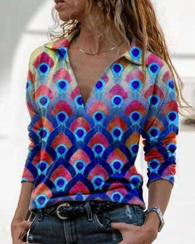 Floral Printed Cotton-Blend Long Sleeve Casual Blouse