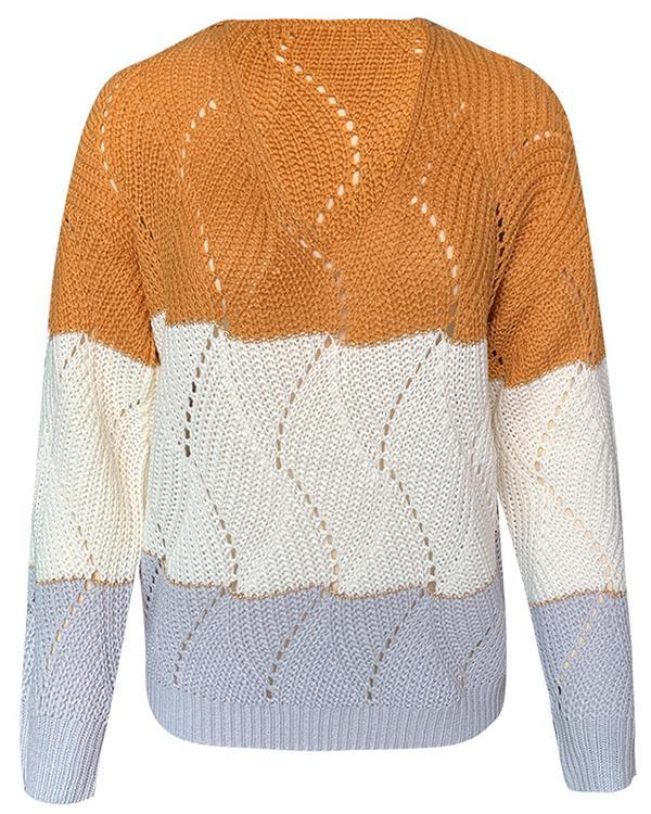 Hollow Out Knitted Long Sleeve Pullover Sweater