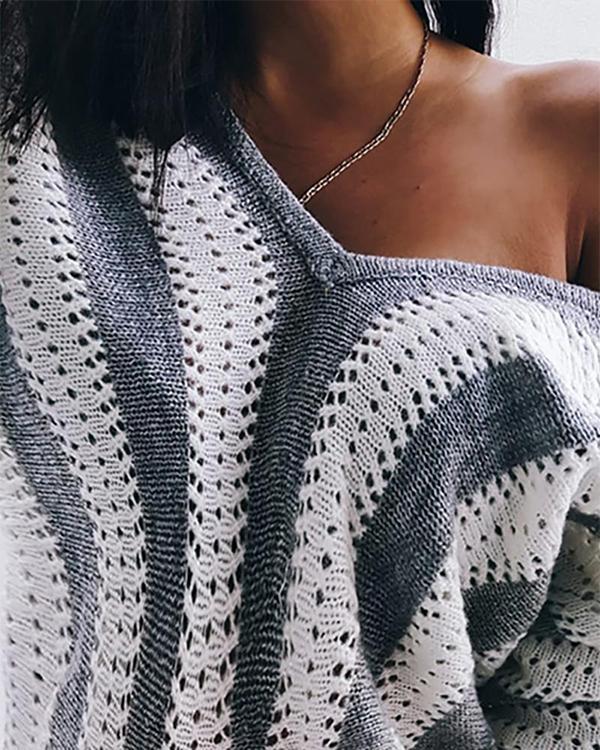 Striped Chunky knit V-Neck Casual Sweaters