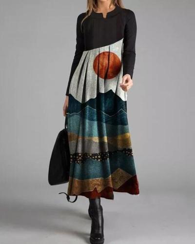 Elegant Color Block V-Neckline Maxi X-line Dress