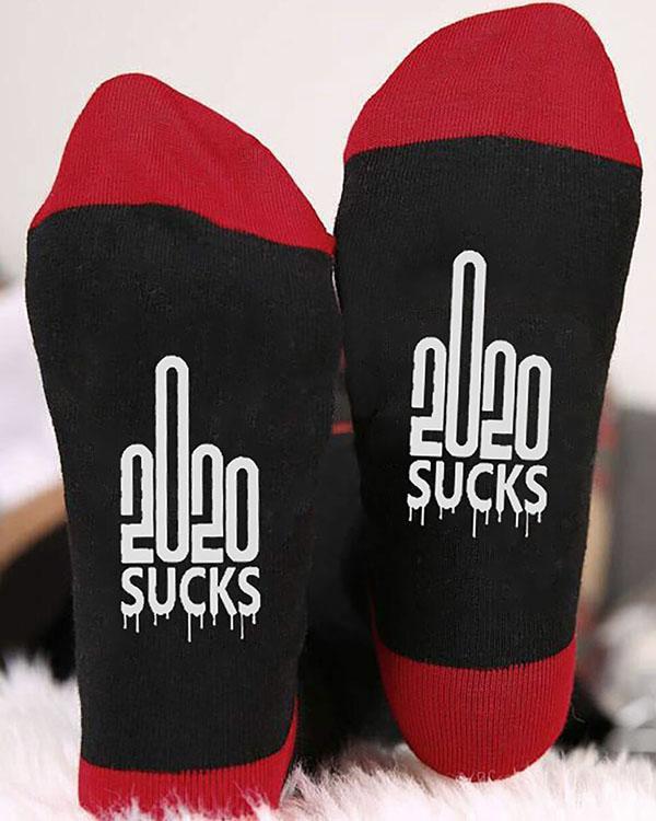 2020 SUCKS Middle Finger Graphic Crew Socks