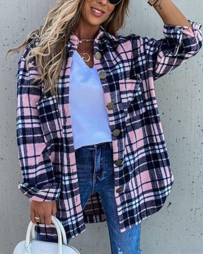 Shirt Collar Long Sleeve Vintage Checkered Shirts