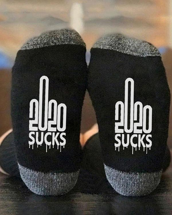 2020 SUCKS Middle Finger Graphic Crew Socks