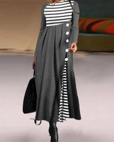 Casual Stripe Shirt Round Neckline Shift Dress