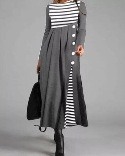 Casual Stripe Shirt Round Neckline Shift Dress