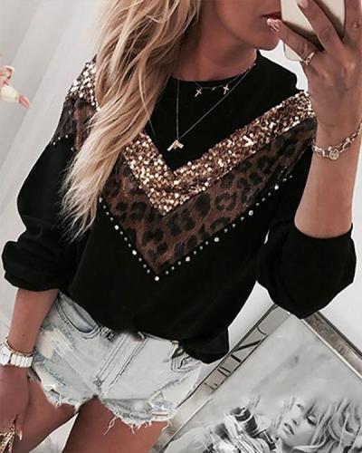 Leopard Print Daily Pullover Casual  Sweatshirt