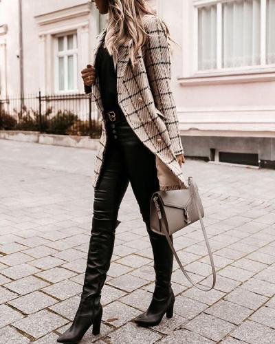 Fashion Contrast Plaid Double Breasted Blazers&Coats