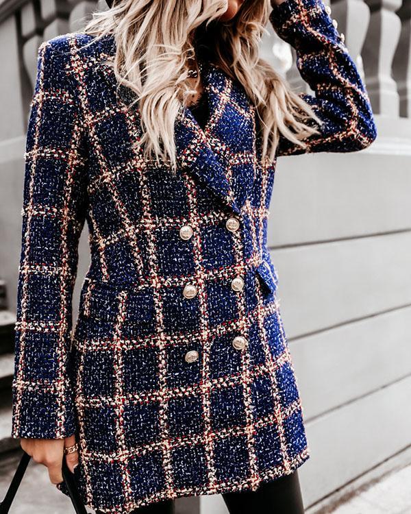 Fashion Contrast Plaid Double Breasted Blazers&Coats