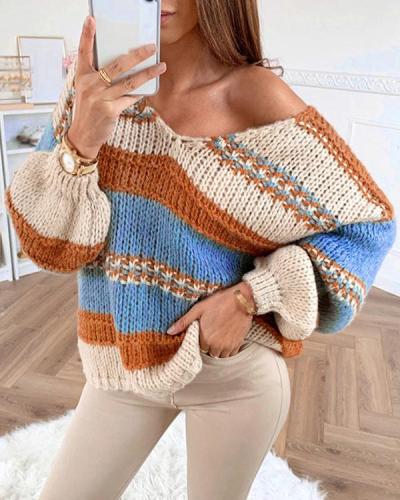 Casual Loose Colorful Knitted Sexy V-Neck Sweater