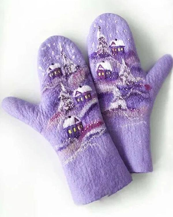 Wool Cotton Print Skiing Gloves