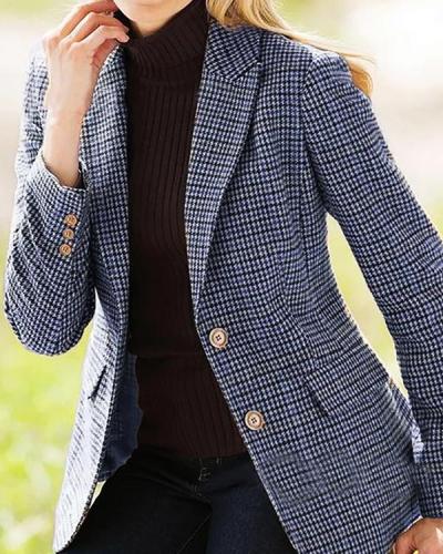 Plaid Jacquard Sheath Temperament Buttoned Lapel Collar Suit Coat