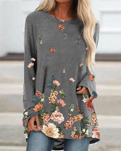 Women's Casual Floral Print Autumn T-Shirt