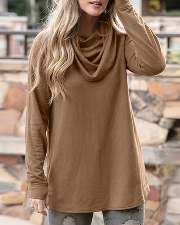 Solid Color Cowl Neck Tunic Tops