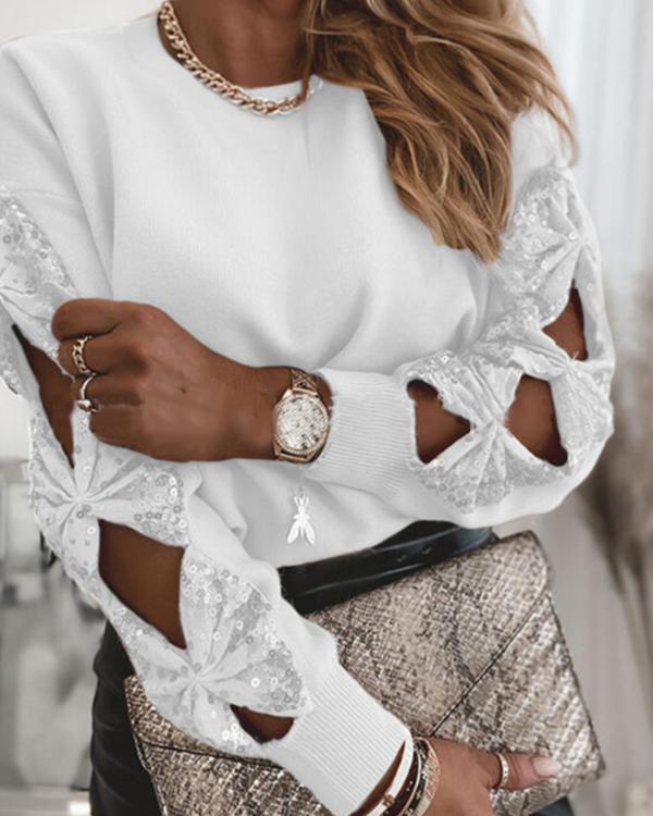 Sequin Bowknot Cut-out Long Sleeve Sweater