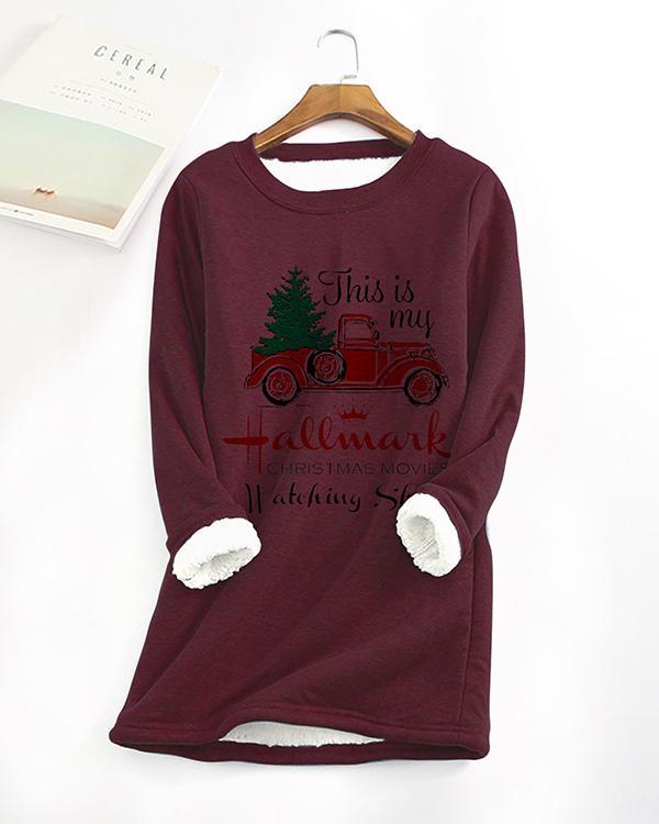 Fleece Warm Christmas Car Letter Printing Long-sleeved T-shirt