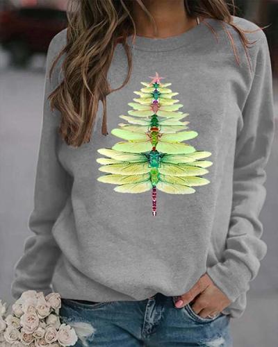 Christmas Dragonfly Print Sweatshirt