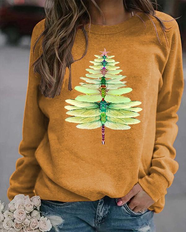 Christmas Dragonfly Print Sweatshirt