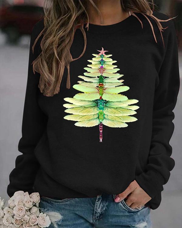 Christmas Dragonfly Print Sweatshirt