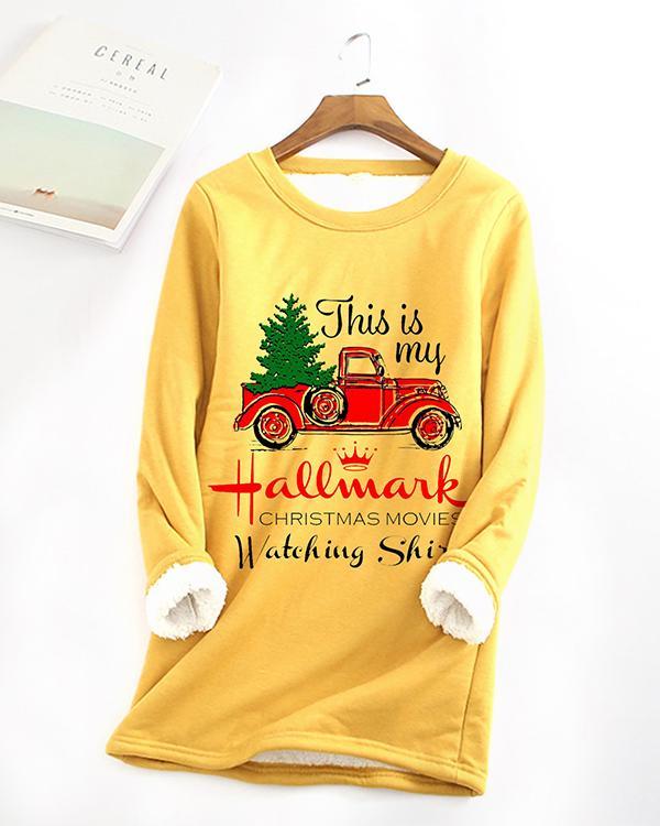 Fleece Warm Christmas Car Letter Printing Long-sleeved T-shirt