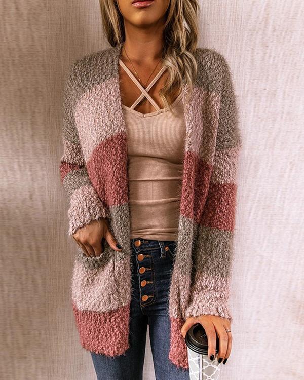 Long Striped Cardigan Long Sleeve Sweater